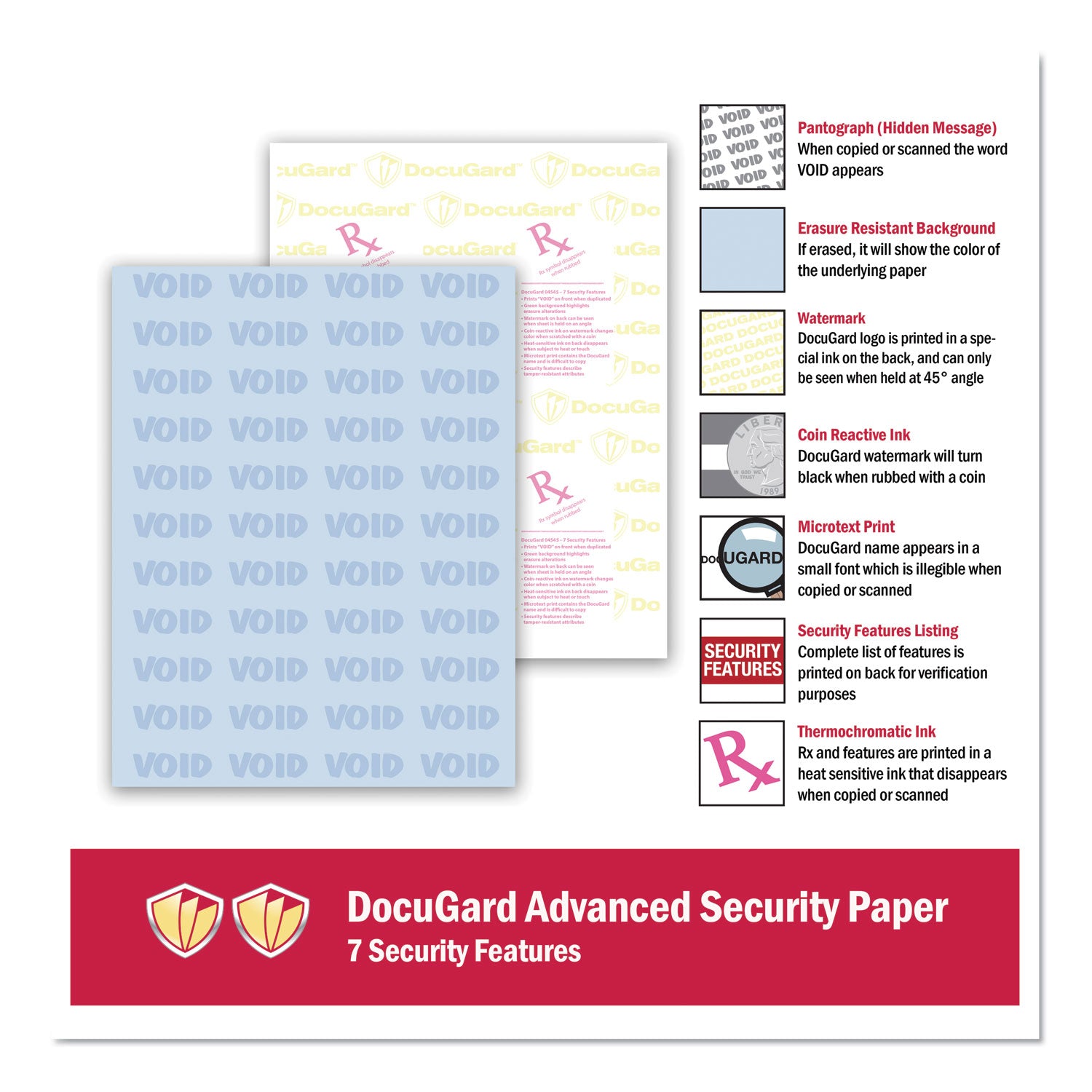 DocuGard Medical Security Papers, 24 lb Bond Weight, 8.5 x 11, Blue, 500/Ream (04545)