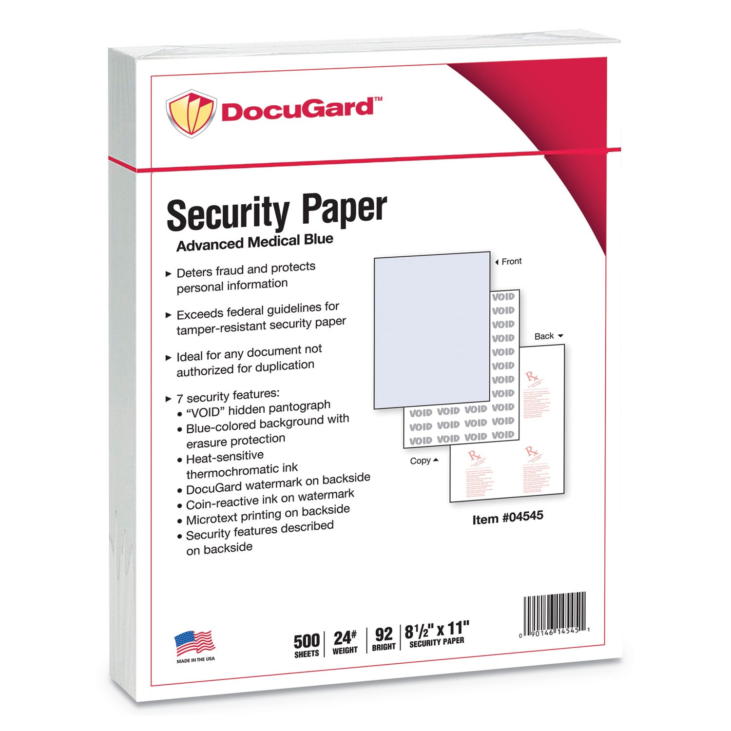 DocuGard Medical Security Papers, 24 lb Bond Weight, 8.5 x 11, Blue, 500/Ream (04545)