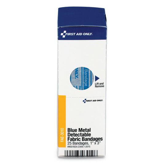 First Aid Only Refill for SmartCompliance General Cabinet, Blue Metal Detectable Bandages,1 x 3, 25/Box (FAE3010)