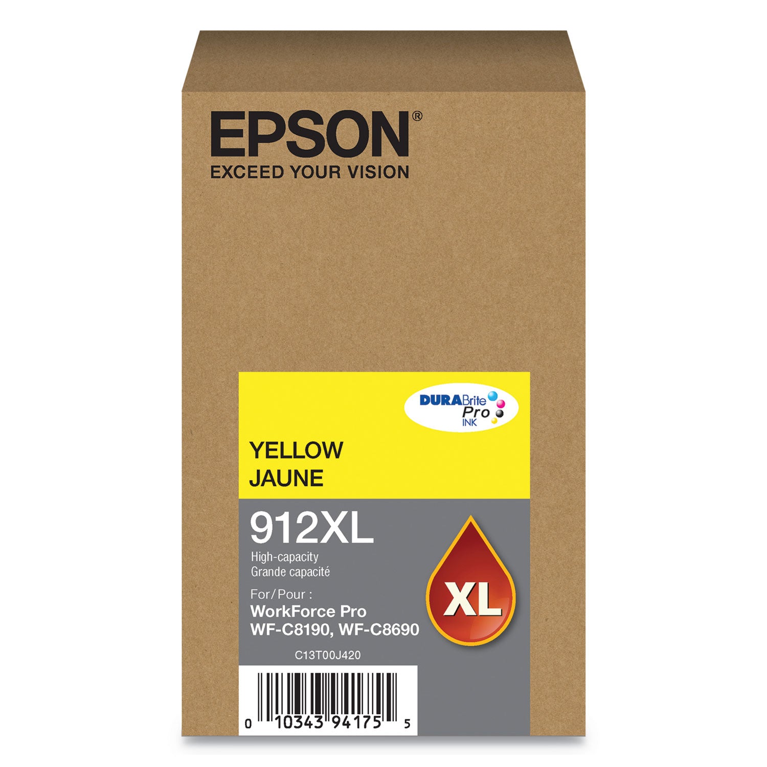 Epson T912XL420 (912XL) DURABrite Pro High-Yield Ink, 4600 Page-Yield, Yellow