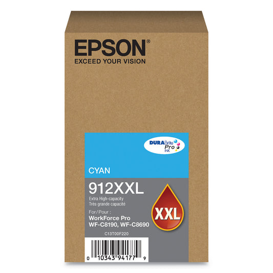 Epson T912XXL220 (912XXL) DURABrite Pro Extra High-Yield Ink, 8000 Page-Yield, Cyan