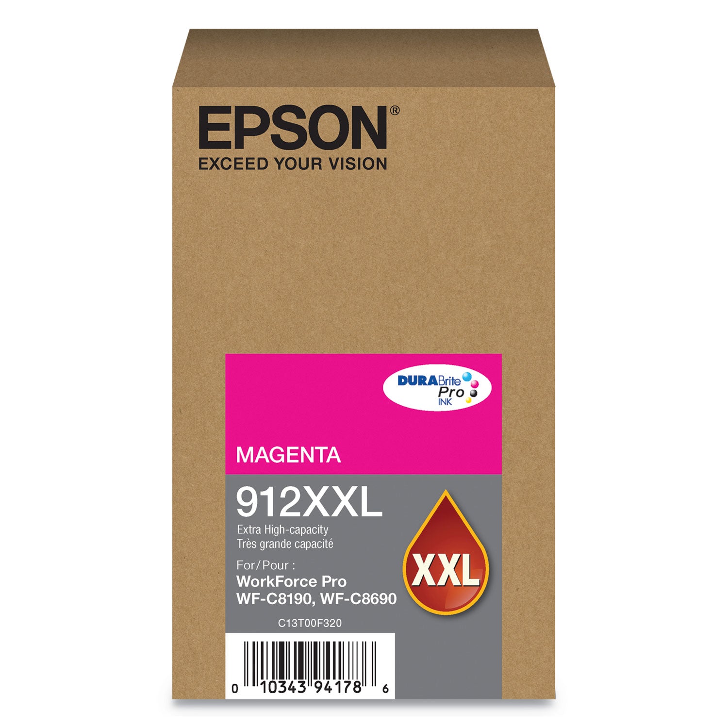 Epson T912XXL320 (912XXL) DURABrite Pro Extra High-Yield Ink, 8000 Page-Yield, Magenta