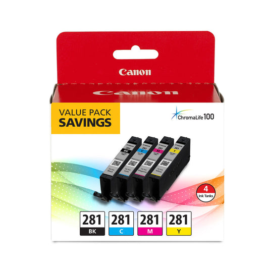 Canon 2091C005 (CLI-281) Ink, Black/Cyan/Magenta/Yellow