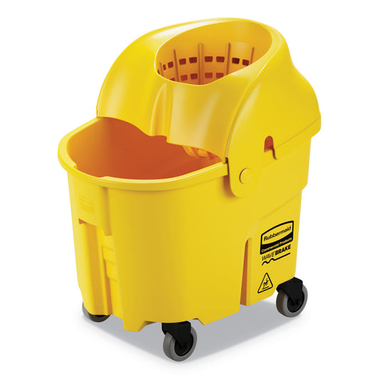 Rubbermaid Commercial WaveBrake Institution Bucket and Wringer Combos, Down-Press, 35 qt, Plastic, Yellow (FG759088YEL)