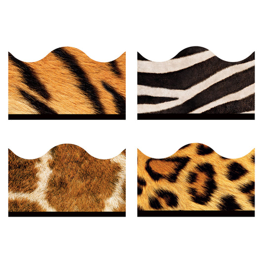 TREND Terrific Trimmers Print Board Trim, 48-Piece Set, Assorted Animal Prints, 2.25" x 39", Assorted Colors (T92917)