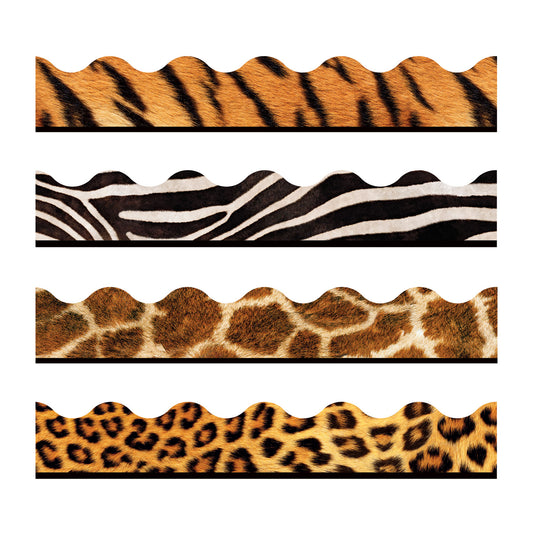 TREND Terrific Trimmers Print Board Trim, 48-Piece Set, Assorted Animal Prints, 2.25" x 39", Assorted Colors (T92917)