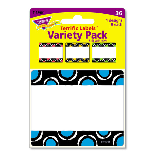 TREND Terrific Labels Name Tags, Dots Design, 3" x 2.5", Assorted Colors, 36/Pack (T68901)