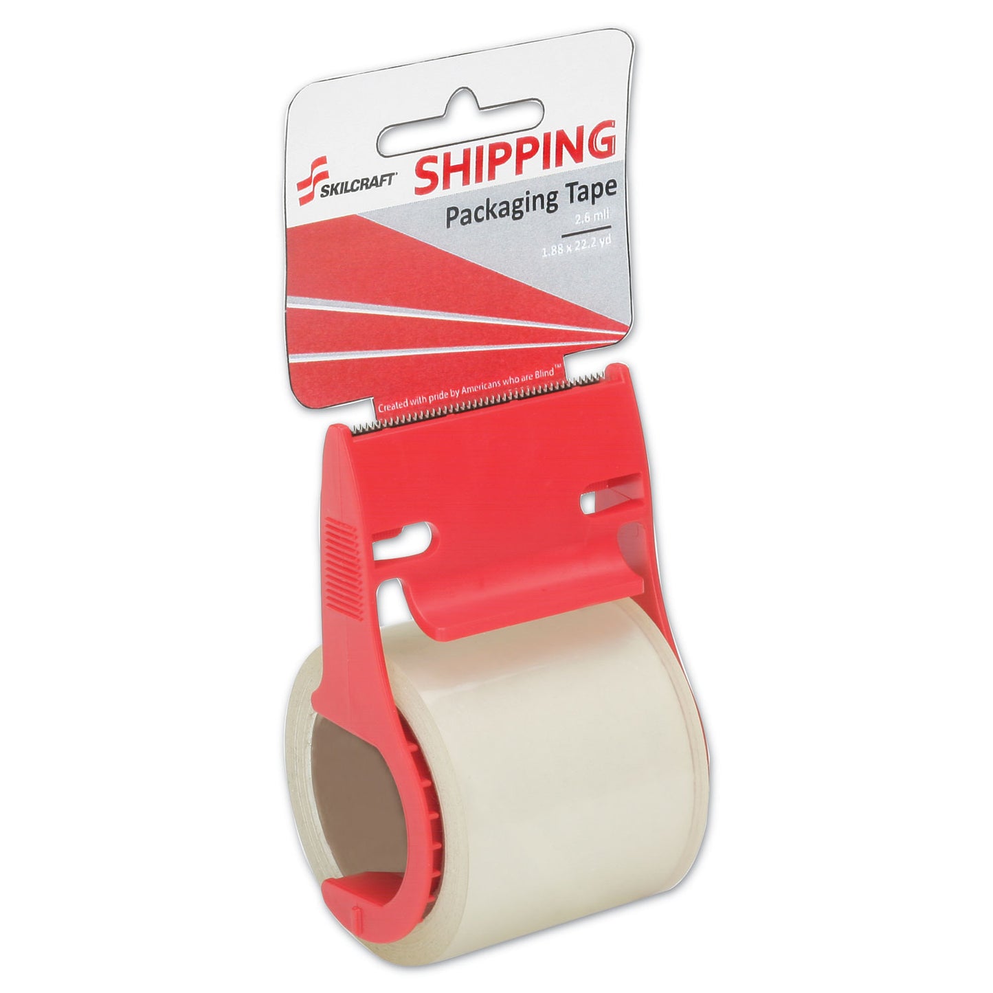 AbilityOne 7510016758745, SKILCRAFT Shipping Packaging Tape with Dispenser, 1.5" Core, 1.88" x 22 yds, Clear