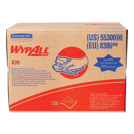 WypAll X70 Cloths, 12.5 x 16.8, White 200/Carton (55300)