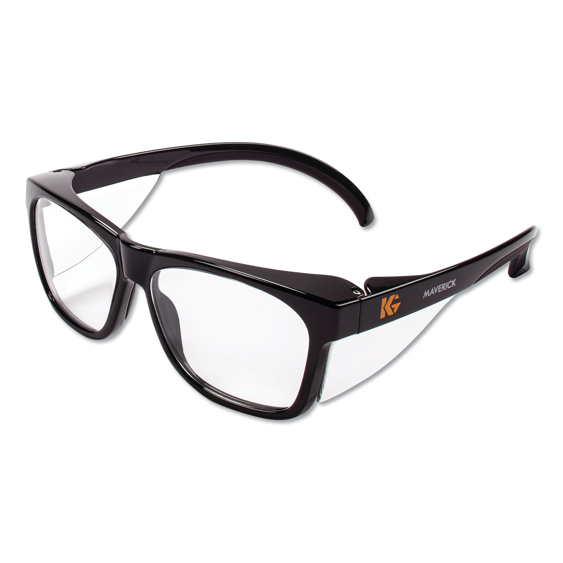 KleenGuard Maverick Safety Glasses, Black, Polycarbonate Frame, Clear Lens, 12/Box (49309)