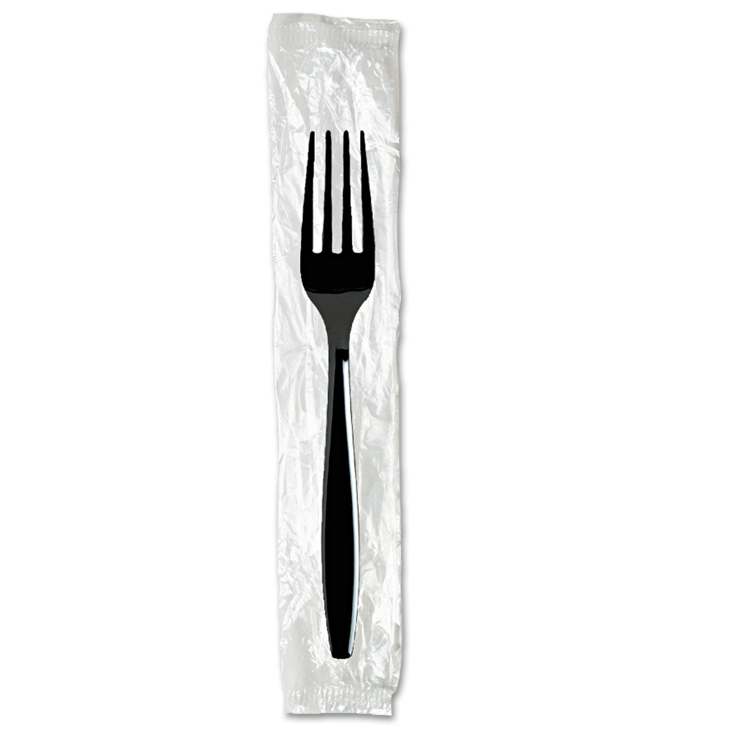 Dixie Individually Wrapped Heavyweight Forks, Polystyrene, Black, 1,000/Carton (FH53C7)