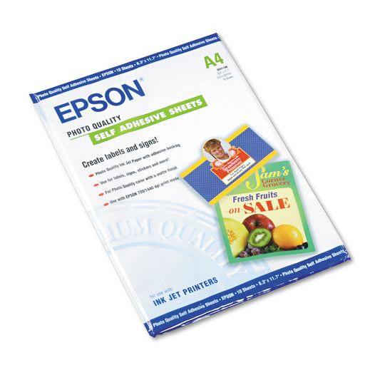 Epson Photo-Quality Self Adhesive Paper, 8.38 x 11.75, Matte White, 10/Pack (S041106)