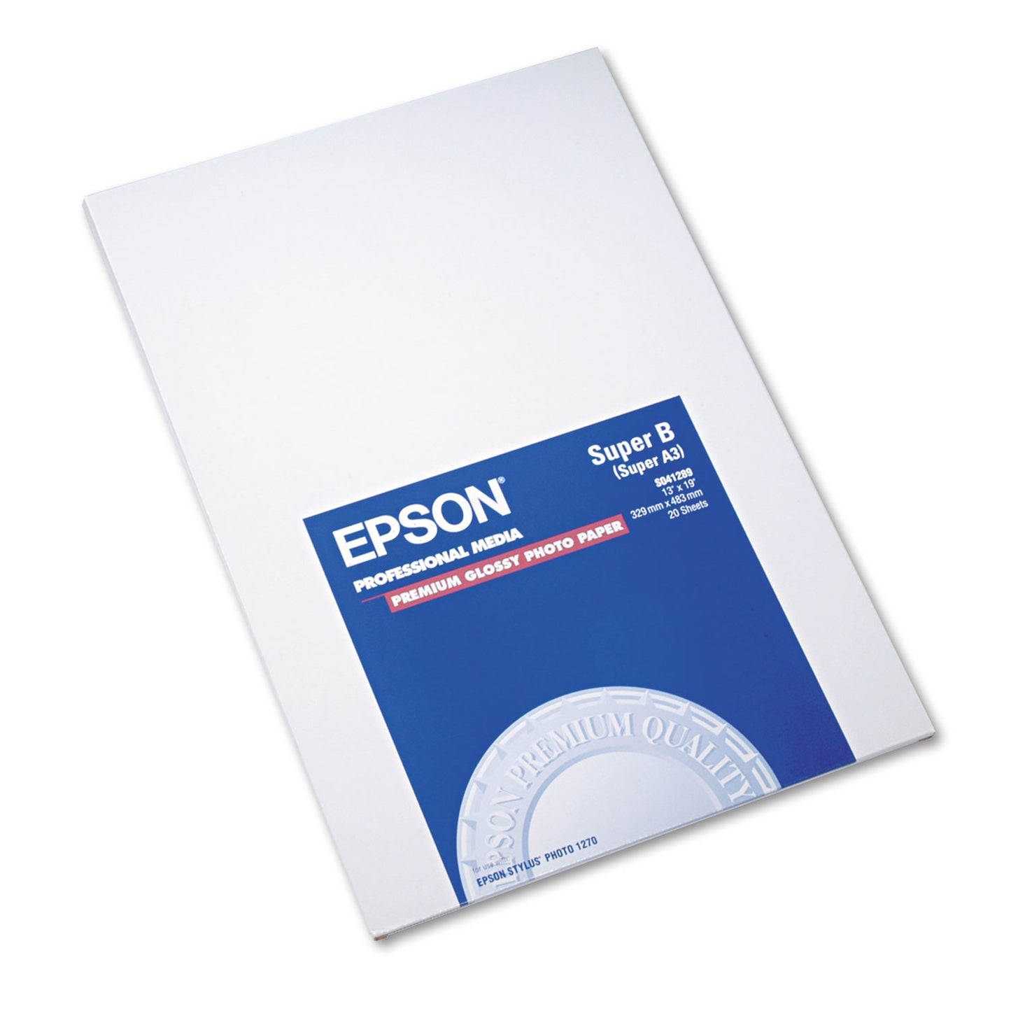 Epson Premium Photo Paper, 10.4 mil, 13 x 19, High-Gloss White, 20/Pack (S041289)