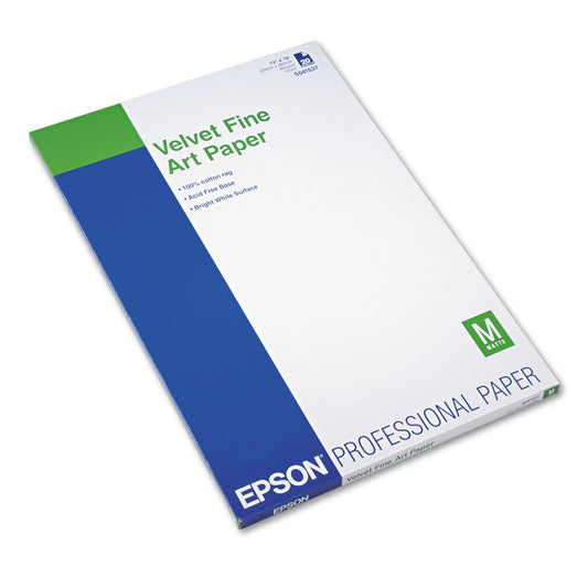 Epson Velvet Fine Art Paper, 13 x 19, White, 20/Pack (S041637)