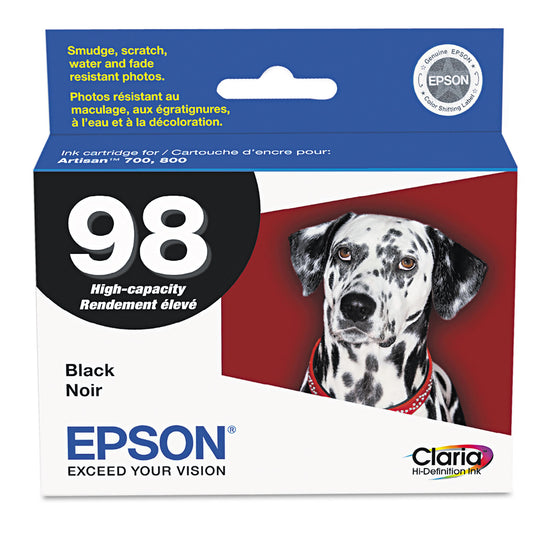 Epson T098120-S (98) Claria High Yield Ink, 450 Page-Yield, Black