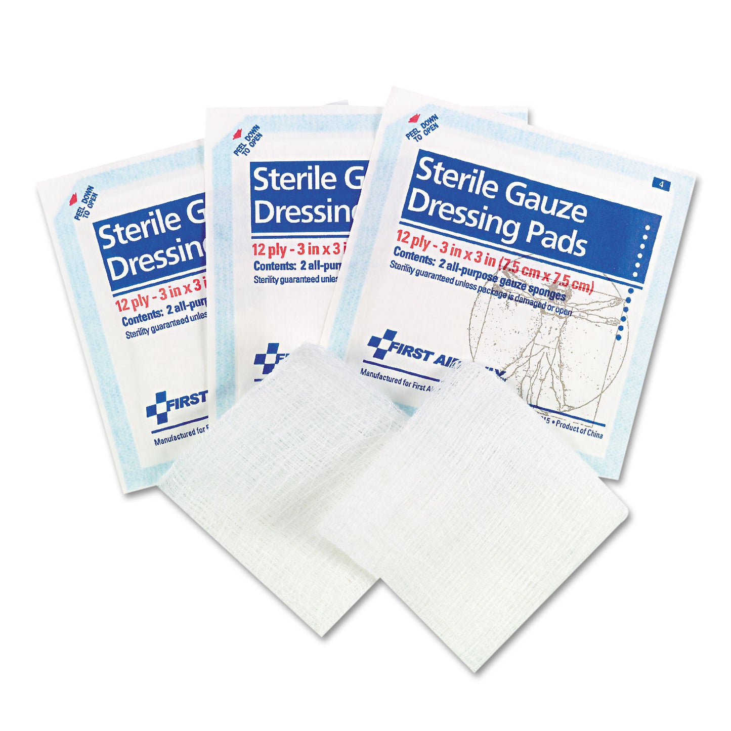 First Aid Only SmartCompliance Gauze Pads, Sterile, 12-Ply, 3 x 3, 5 Dual-Pads/Pack (FAE5005)