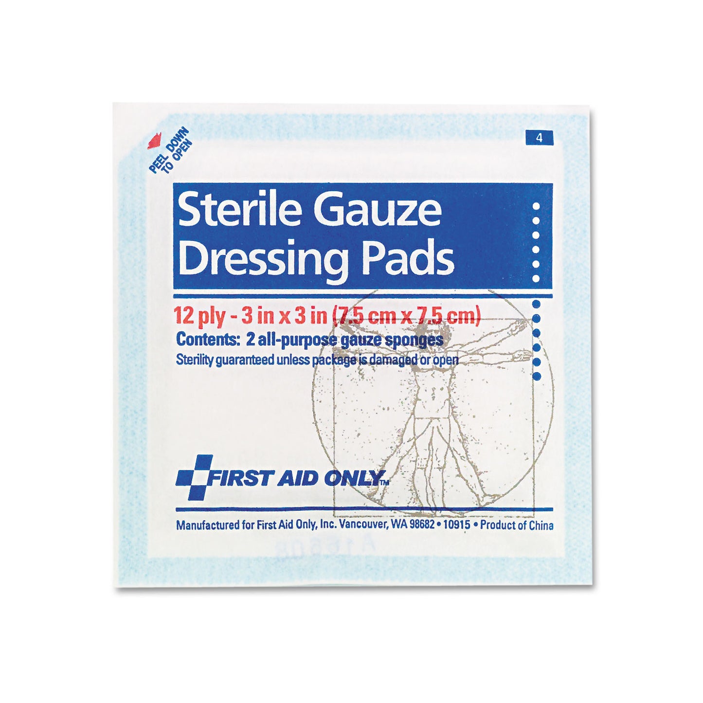 First Aid Only SmartCompliance Gauze Pads, Sterile, 12-Ply, 3 x 3, 5 Dual-Pads/Pack (FAE5005)