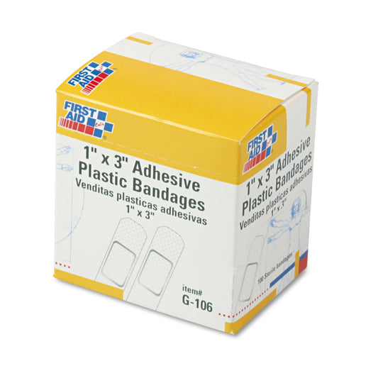 First Aid Only Plastic Adhesive Bandages, 1 x 3, 100/Box (G106)