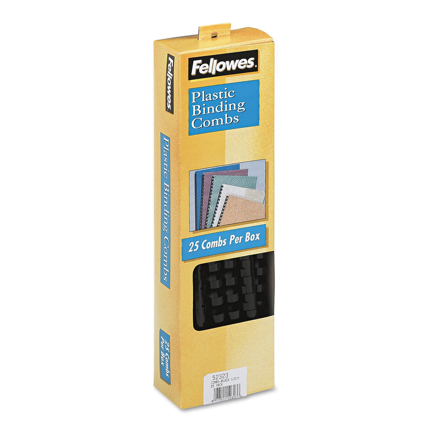 Fellowes Plastic Comb Bindings, 1/2" Diameter, 90 Sheet Capacity, Black, 25/Pack (52323)