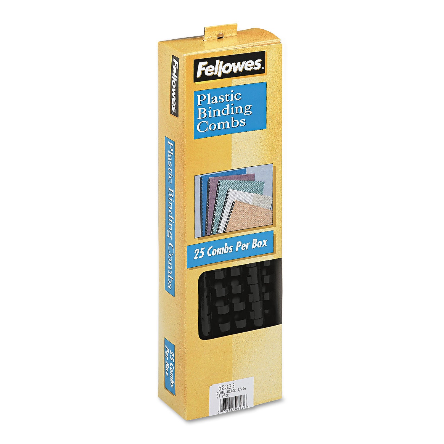 Fellowes Plastic Comb Bindings, 1/2" Diameter, 90 Sheet Capacity, Black, 25/Pack (52323)