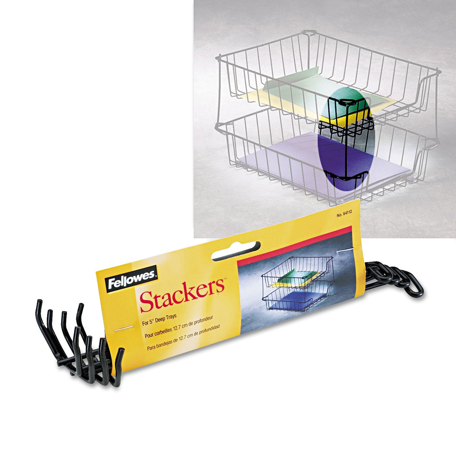 Fellowes Desk Tray Stacking Posts for 5" Capacity Trays, Wire, Black, 4 Posts/Set (64112)