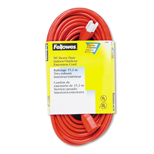 Fellowes Indoor/Outdoor Heavy-Duty 3-Prong Plug Extension Cord, 50 ft, 13 A, Orange (99598)