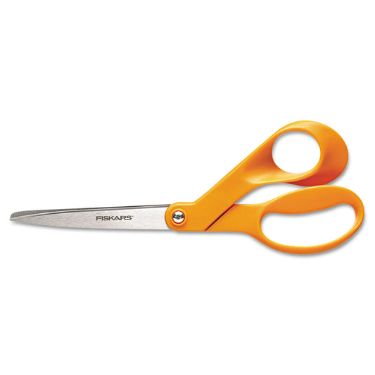 Fiskars Home and Office Scissors, 8" Long, 3.5" Cut Length, Offset Orange Handle (1945101052)