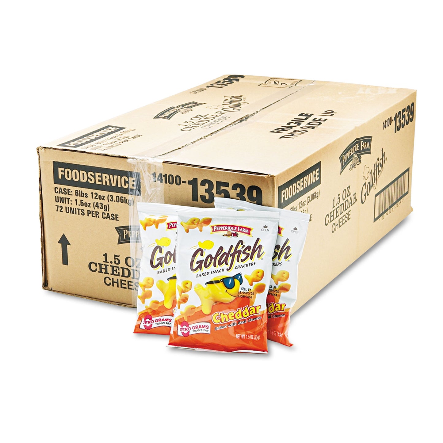 Pepperidge Farm Goldfish Crackers, Cheddar, Single-Serve Snack, 1.5oz Bag, 72/Carton (13539)