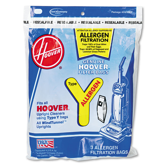 Hoover Disposable Allergen Filtration Bags for Commercial WindTunnel Vacuum, 3/Pack (4010100Y)