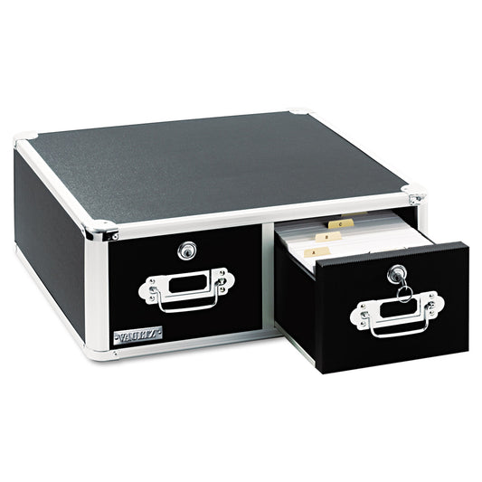 Vaultz Locking Two-Drawer Index Card Box, Holds 3,000 4 x 6 Cards, 17.5 x 14 x 6.5, Black (VZ01395)