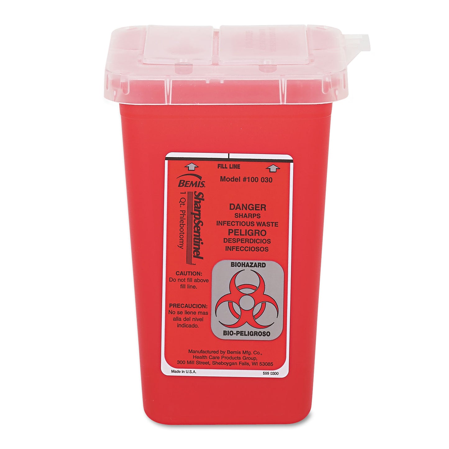 Impact 1-Quart Sharps Container, Plastic, Red (7350)