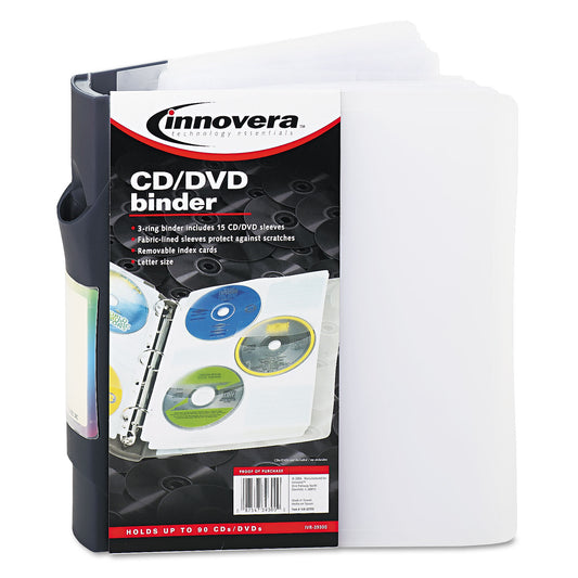 Innovera CD/DVD Three-Ring Refillable Binder, Holds 90 Discs, Midnight Blue/Clear (39300)