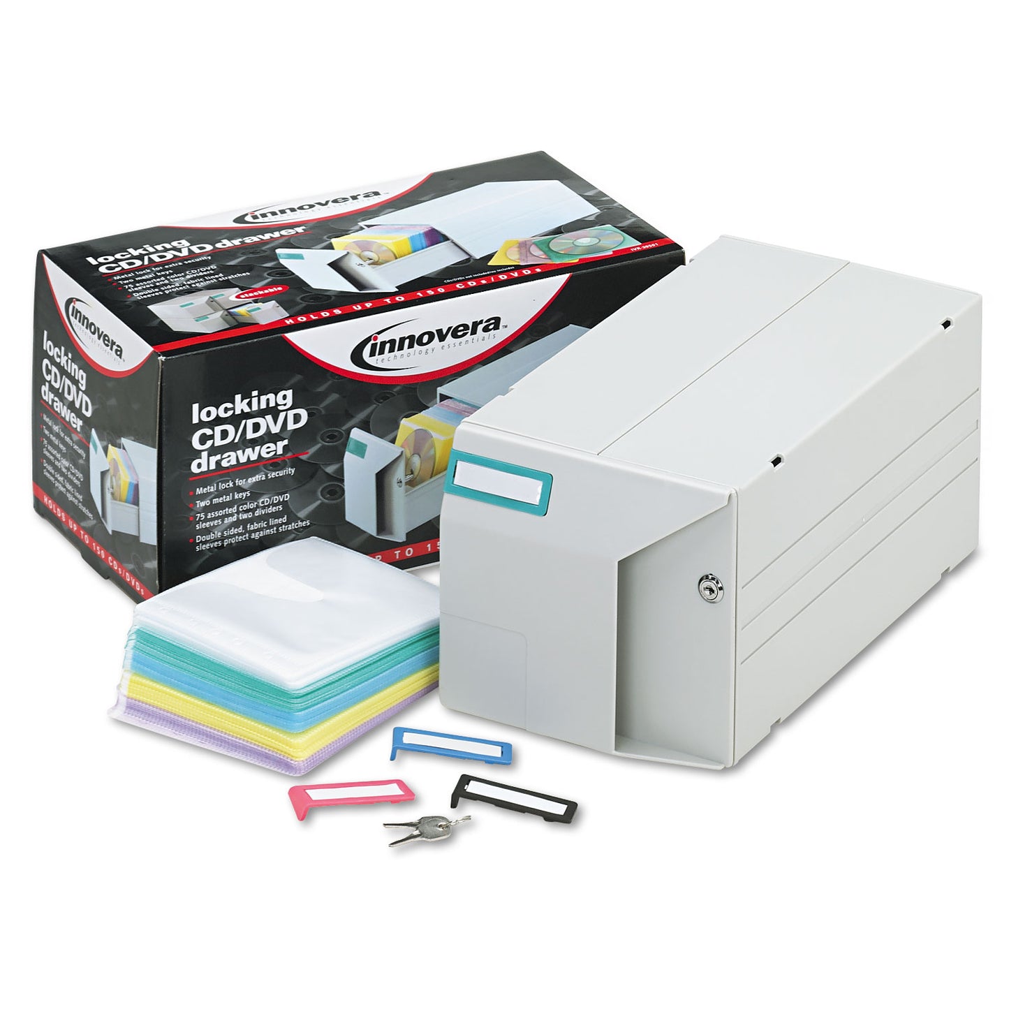Innovera CD/DVD Storage Drawer, Holds 150 Discs, Light Gray (39501)