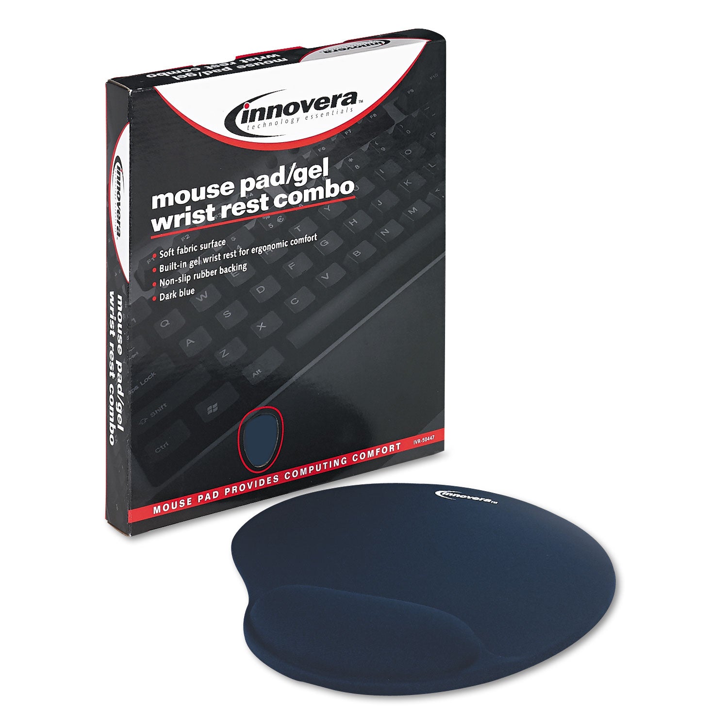 Innovera Mouse Pad with Fabric-Covered Gel Wrist Rest, 10.37 x 8.87, Blue (50447)