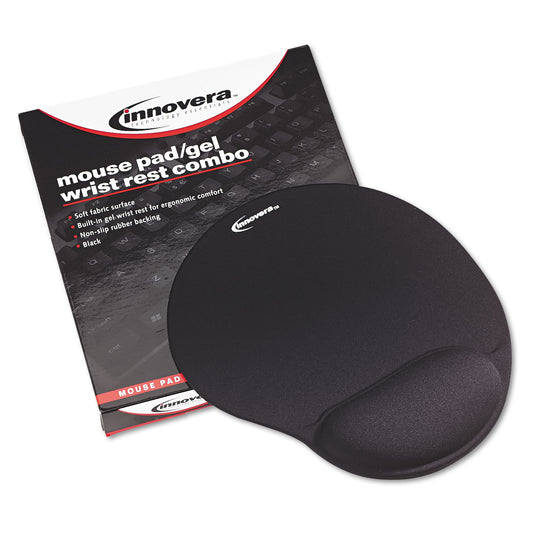 Innovera Mouse Pad with Fabric-Covered Gel Wrist Rest, 10.37 x 8.87, Black (50448)