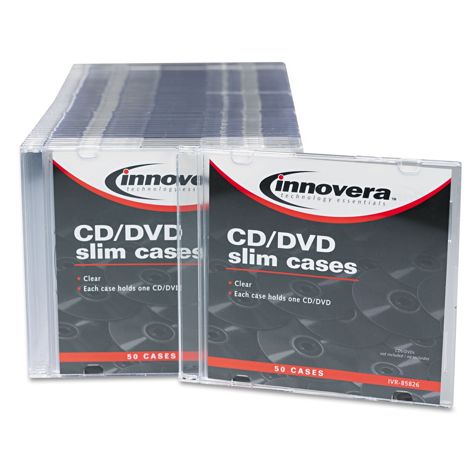 Innovera CD/DVD Slim Jewel Cases, Clear/Black, 50/Pack (85826)