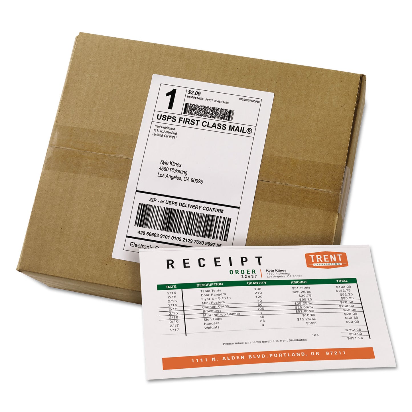 Avery Shipping Labels with Paper Receipt Bulk Pack, Inkjet/Laser Printers, 5.06 x 7.63, White, 100/Box (27900)