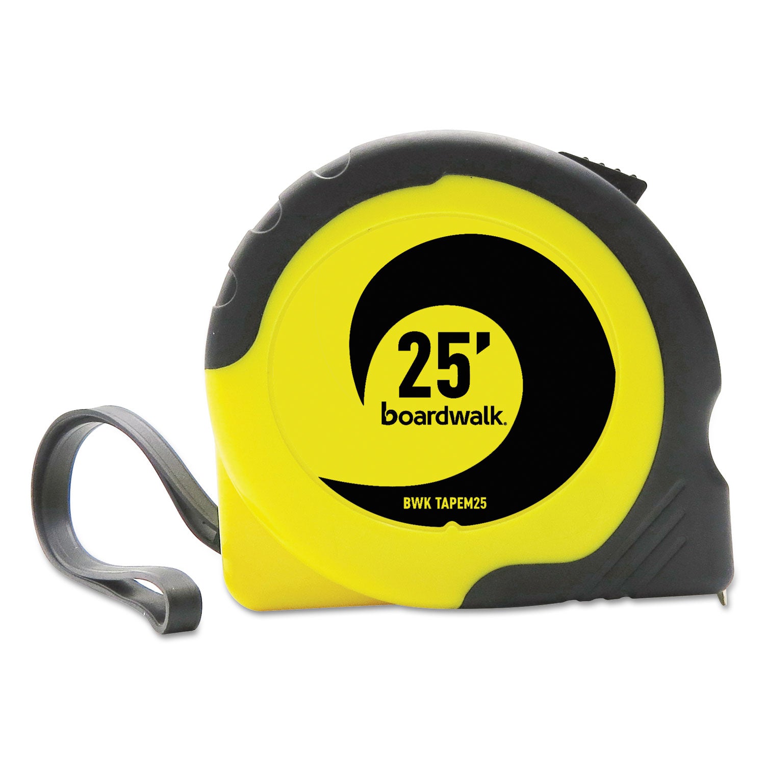 Boardwalk Easy Grip Tape Measure, 25 ft, Plastic Case, Black and Yellow, 1/16" Graduations (TAPEM25)