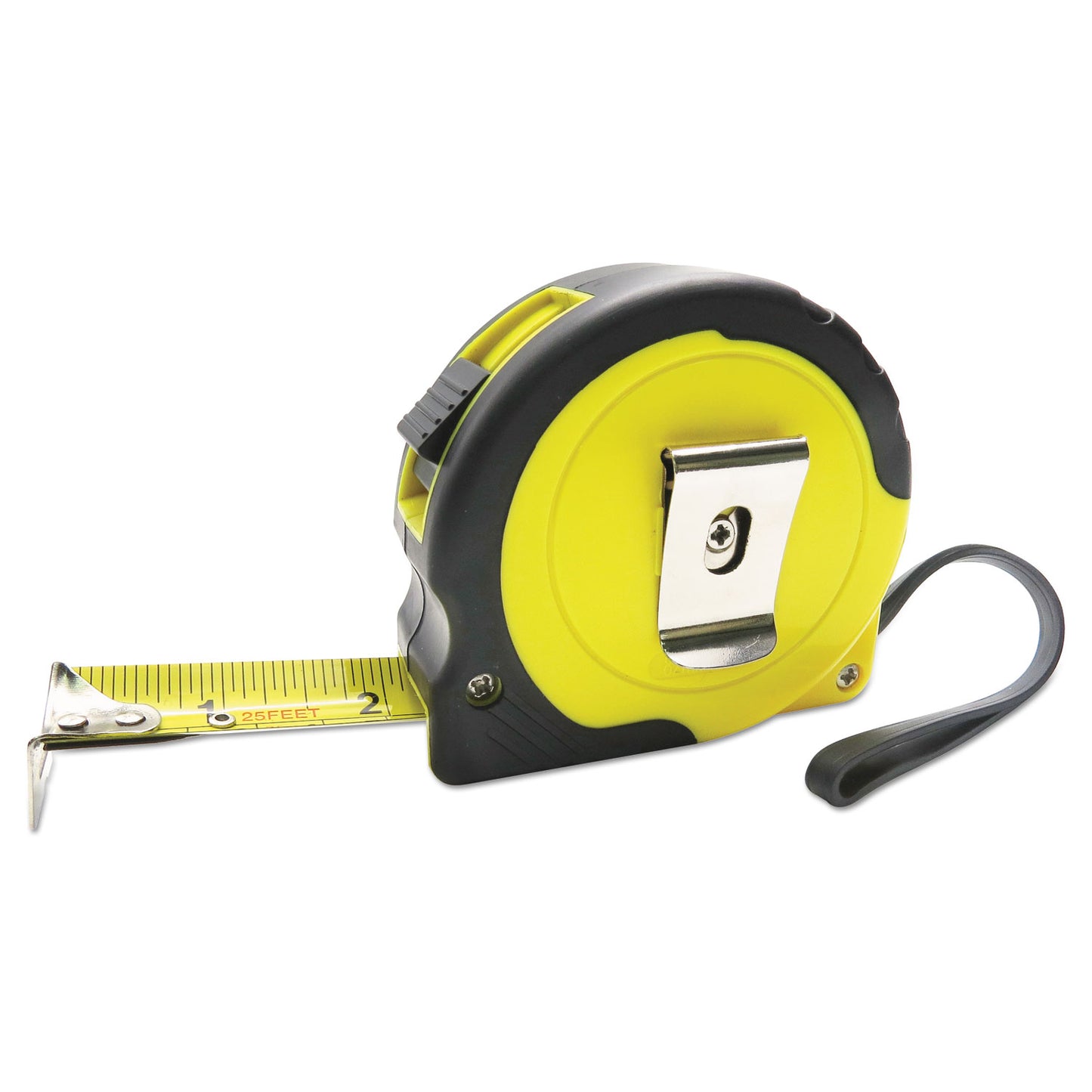 Boardwalk Easy Grip Tape Measure, 25 ft, Plastic Case, Black and Yellow, 1/16" Graduations (TAPEM25)