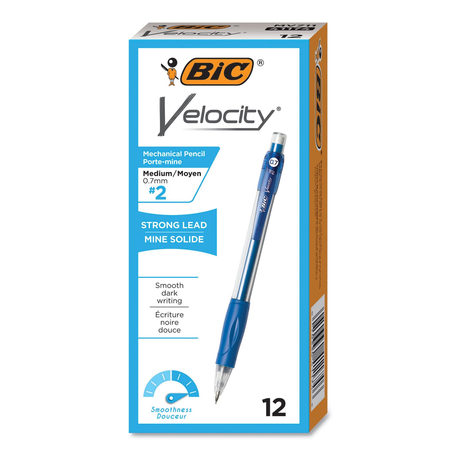 BIC Velocity Original Mechanical Pencil, 0.7 mm, HB (#2), Black Lead, Blue Barrel, Dozen (MV711BK)