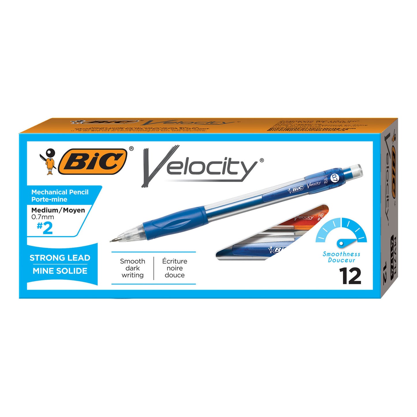 BIC Velocity Original Mechanical Pencil, 0.7 mm, HB (#2), Black Lead, Blue Barrel, Dozen (MV711BK)