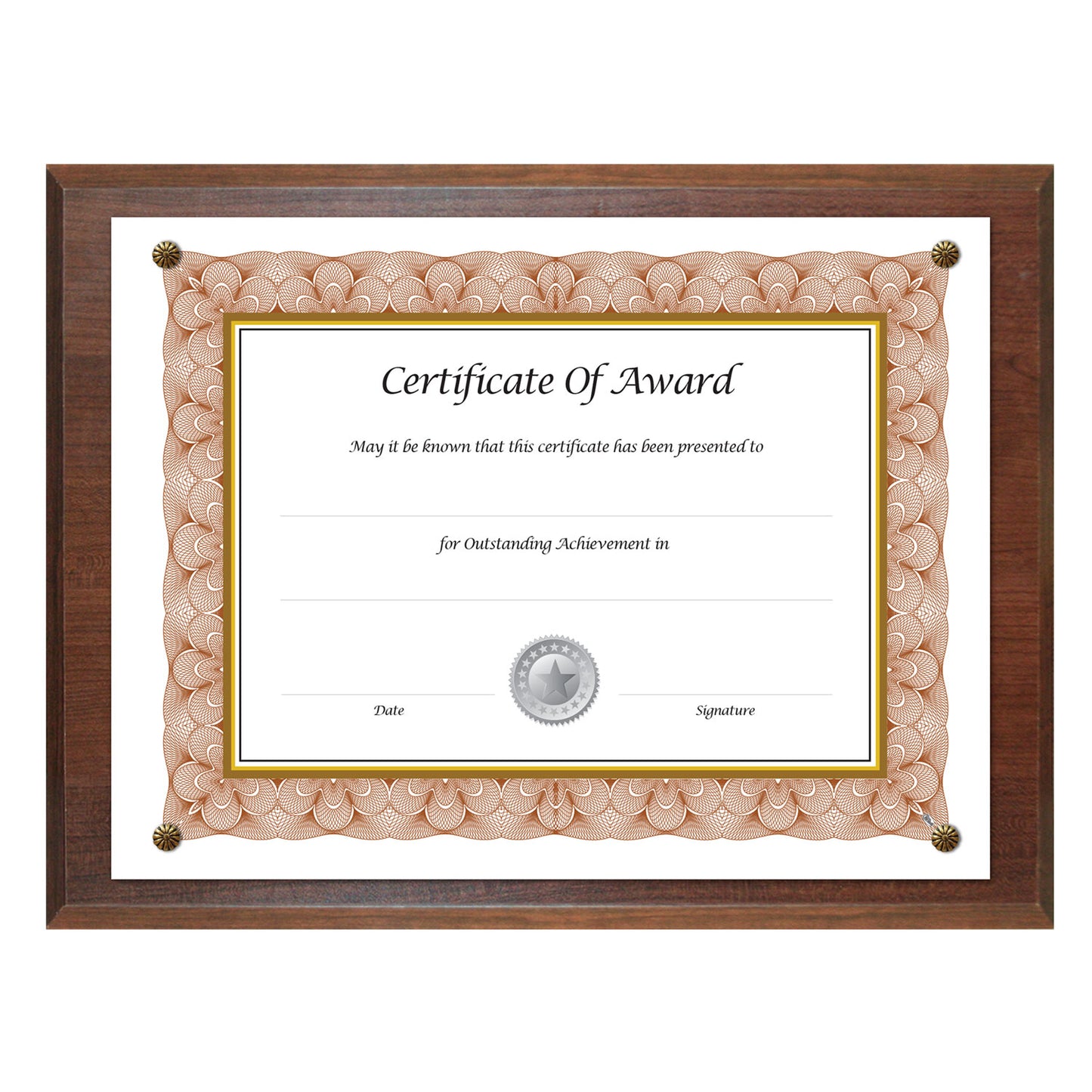 NuDell Award-A-Plaque Document Holder, Acrylic/Plastic, 10.5 x 13, Walnut (18811M)