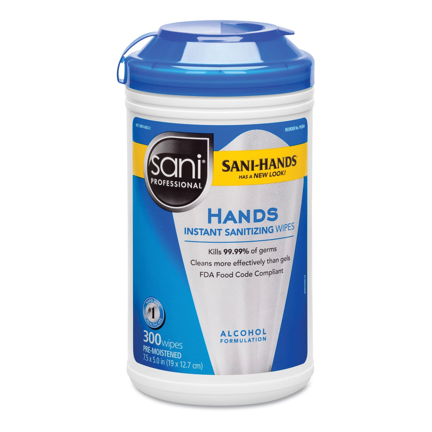 Hands Instant Sanitizing Wipes, 7.5 x 5, 300/Canister (P92084EA)