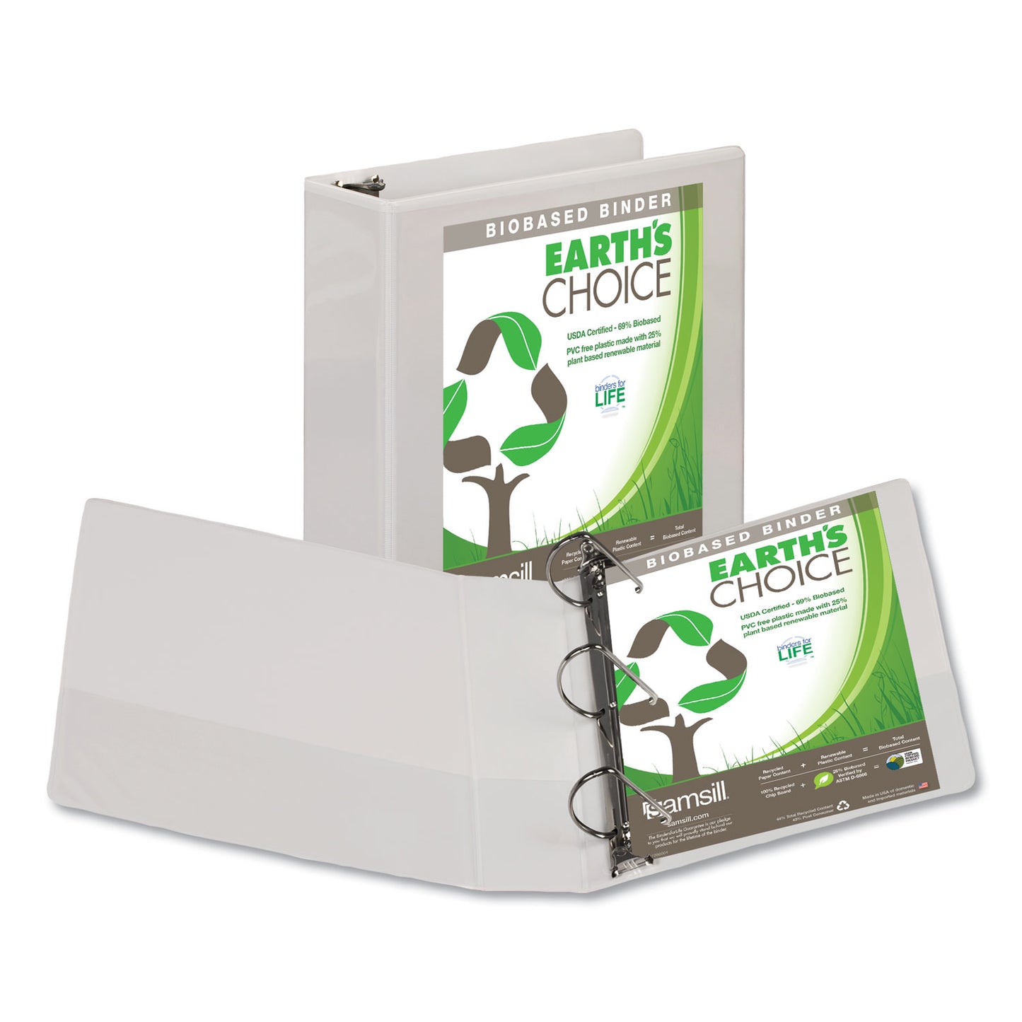 Samsill Earth's Choice Plant-Based D-Ring View Binder, 3 Rings, 3" Capacity, 11 x 8.5, White (16987)