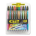 Pilot G2 Premium Gel Pen, Retractable, Fine 0.7 mm, Assorted Ink and Barrel Colors, 20/Pack (31294)