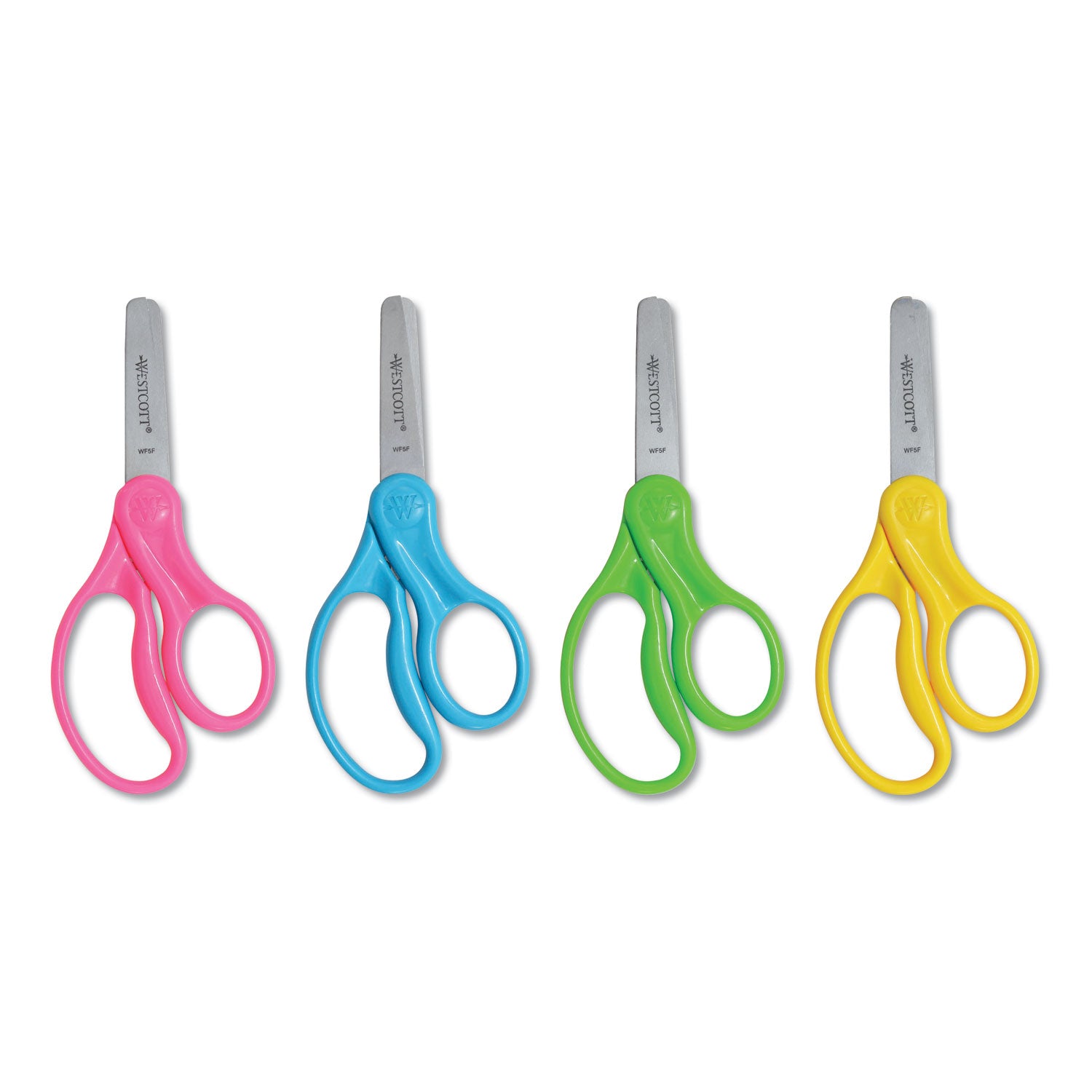 Westcott For Kids Scissors Teacher's Pack, Rounded Tip, 5" Long, 1.75" Cut Length, Straight Assorted Color Handles, 12/Pack (13140)