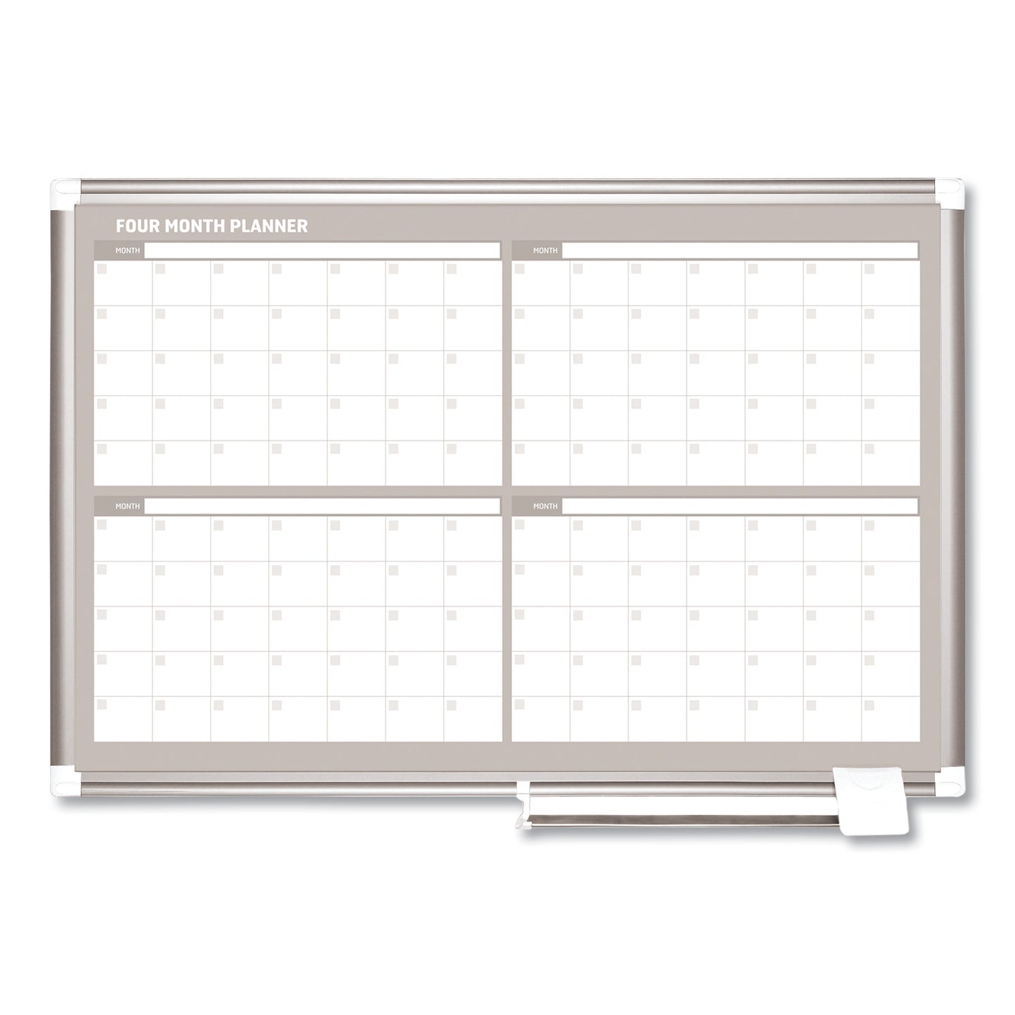 MasterVision Magnetic Dry Erase Calendar Board, Four Month, 36 x 24, White Surface, Silver Aluminum Frame (GA03105830)