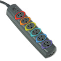 Kensington SmartSockets Color-Coded Strip Surge Protector, 6 AC Outlets, 7 ft Cord, 945 J, Black (62147)