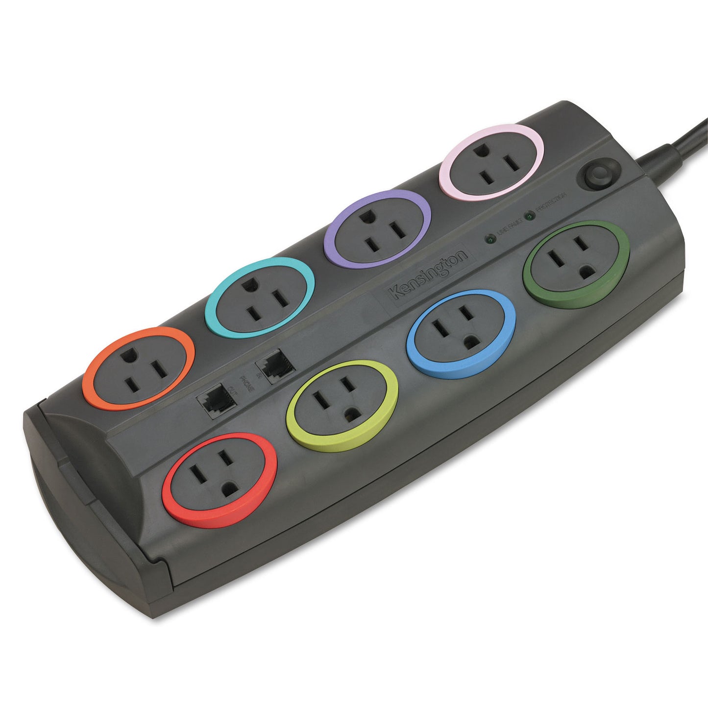 Kensington SmartSockets Surge Protector, 8 AC Outlets, 8 ft Cord, 3,090 J, Dark Gray (62691)