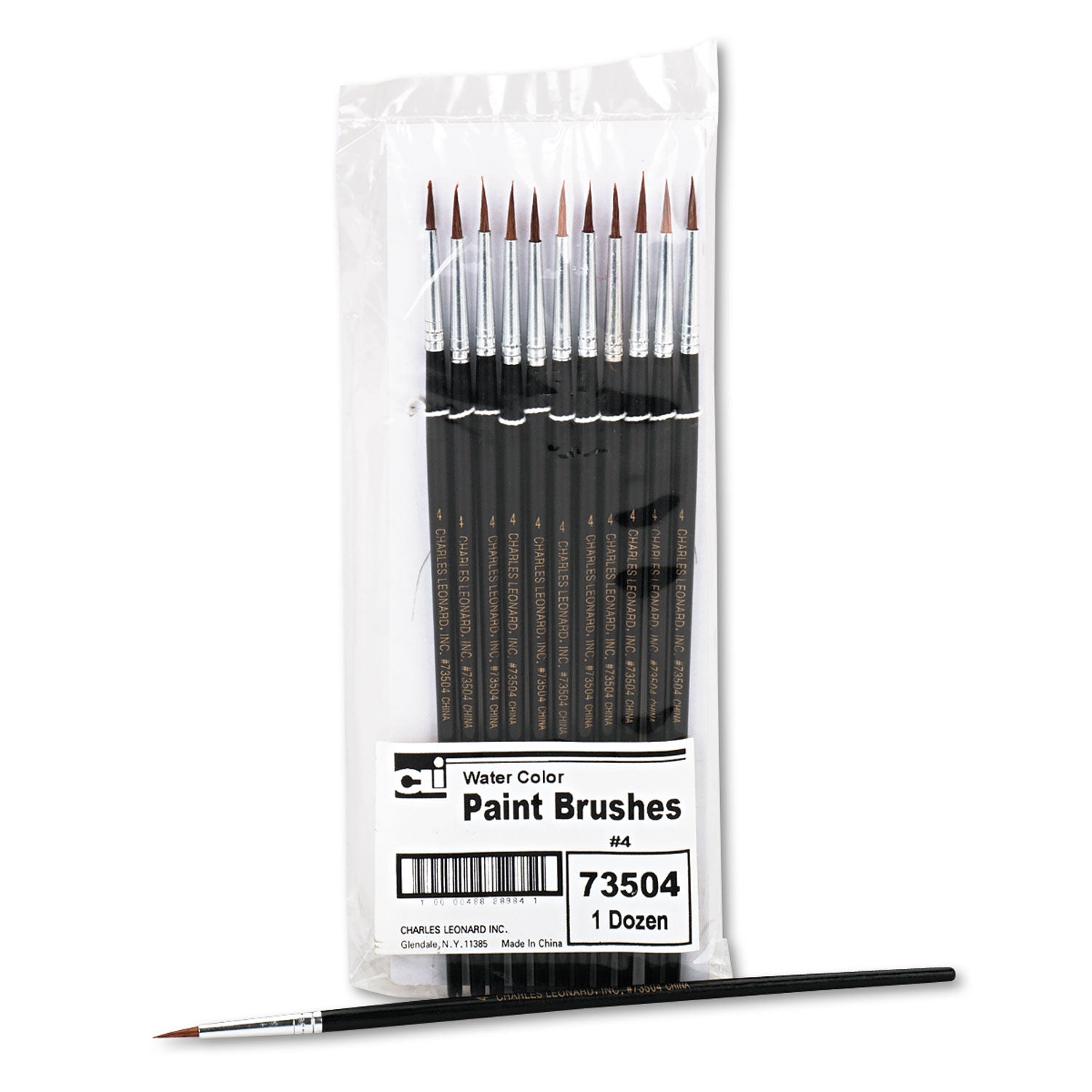 Charles Leonard Artist Brush, Size 4, Camel Hair, Round Profile, 12/Pack (73504)